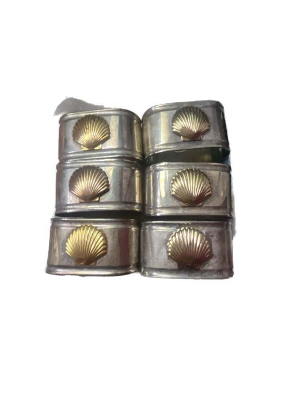 Similar Items to Six Silverplate Napkin Rings Brass Seashell Decoration Vintage,